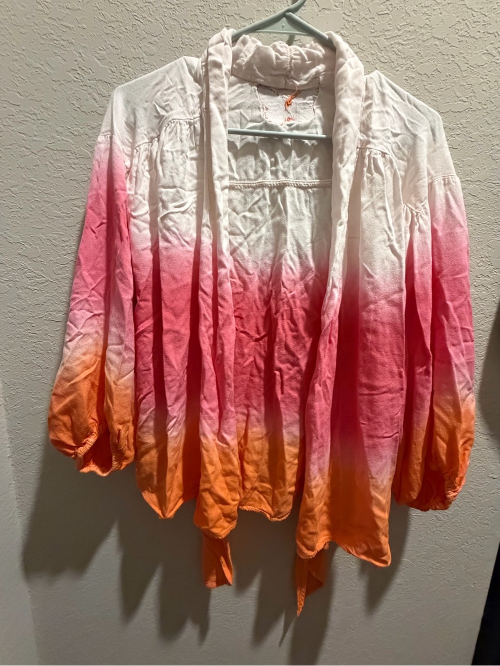Tied Ombre Pink to Orange Women's Tie-Front Top - Kimono - Picture 3 of 7